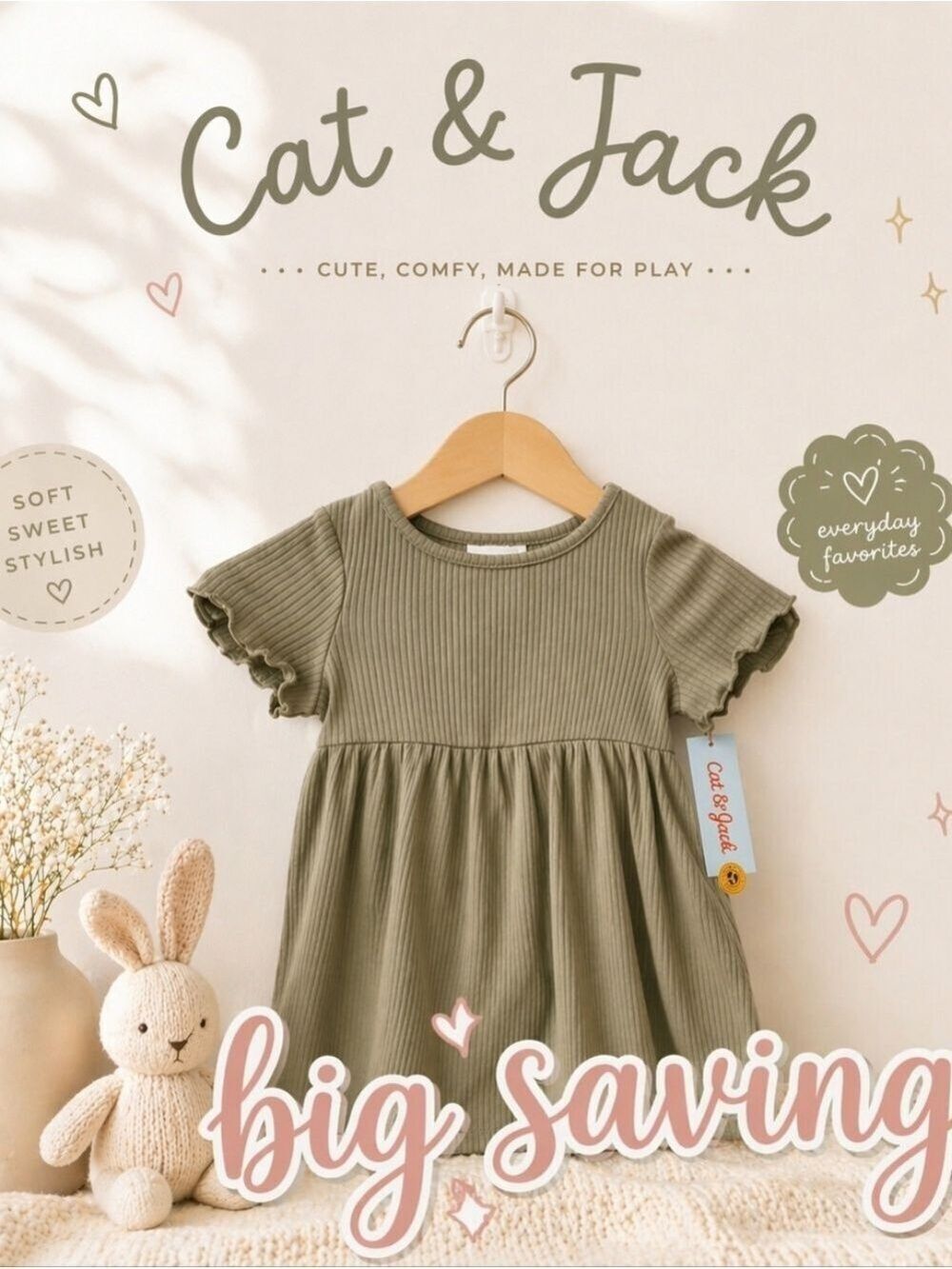 Olive Green Ribbed Dress Size 18M